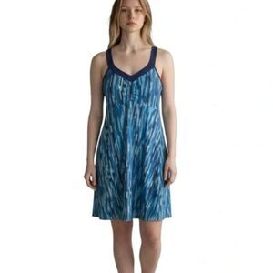 prAna Blue + White Striped Athletic Dress "Shauna Rainblur" Sleeveless Sz Small